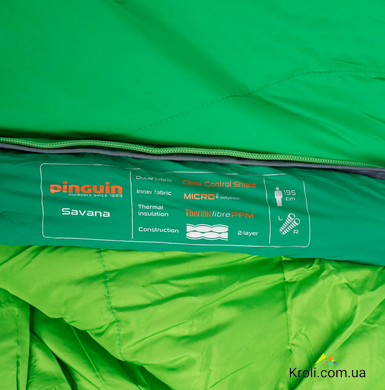 Спальный мешок Pinguin Savana PFM (5/0°C), 175 см - Right Zip, Green (PNG 236842) 2020