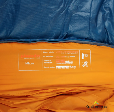 Спальный мешок Pinguin Micra (6/1&deg;C), 185 см - Right Zip, Blue (PNG 230253) 2020